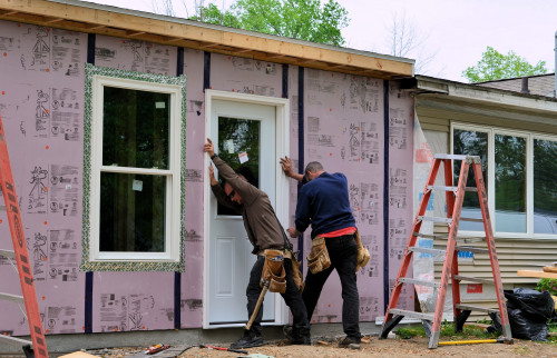 Lots of careful nudging and shimming assured the door was plumb and square.