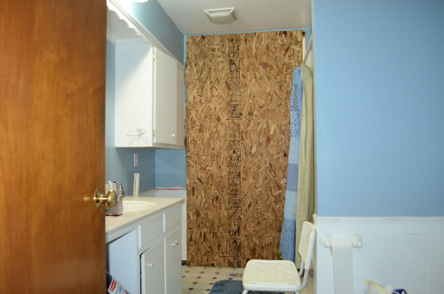 There will eventually be an opening to the new shower room here.