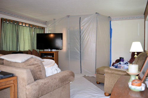 This plastic separates our family room from the ongoing construction.