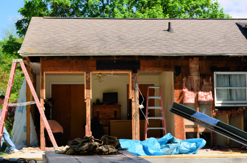 What used to be the south wall of our bedroom is reduced to a few studs.