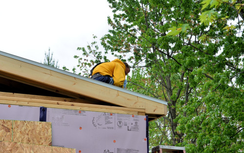 Hard at work in blustery, cold weather.