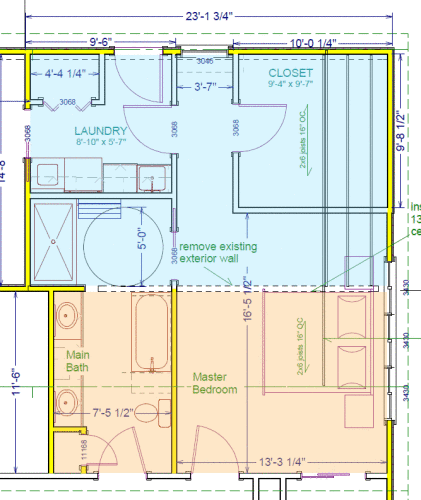 The area shaded in blue is new construction. The tan area is being updated and reconfigured.