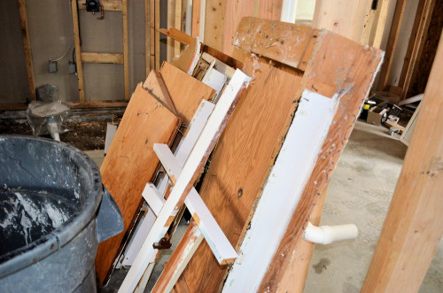 The remains of our old bathroom cabinetry.