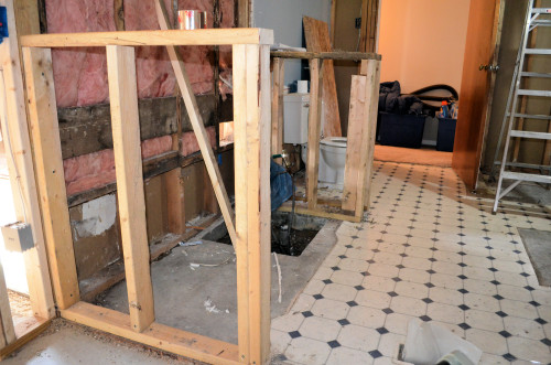 Half walls that will house the bathtub.