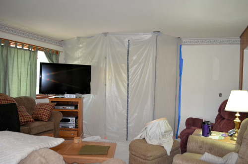 The ZipWall keeps the construction mess out of the family room.