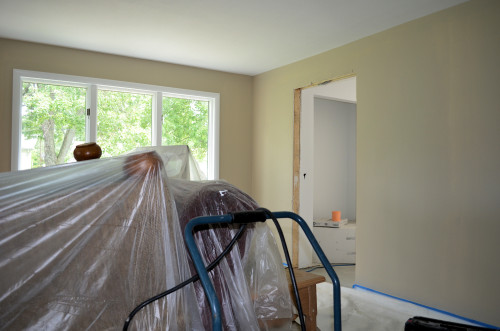 The final tan wall color in the family room.
