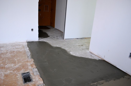 Concrete was poured to make up the difference between the old and new slabs.