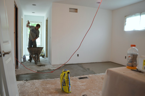 A relative small amount of concrete was needed, so it was mixed on the spot.