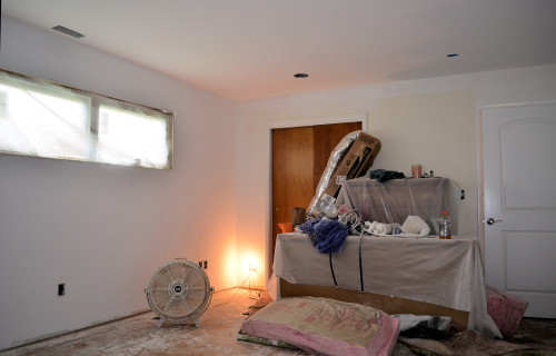 Those brown closet doors are all that's left of the old bedroom.