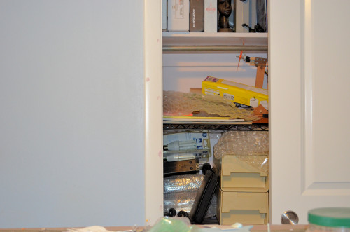 The pink spots on the left-hand door frame are spackle.